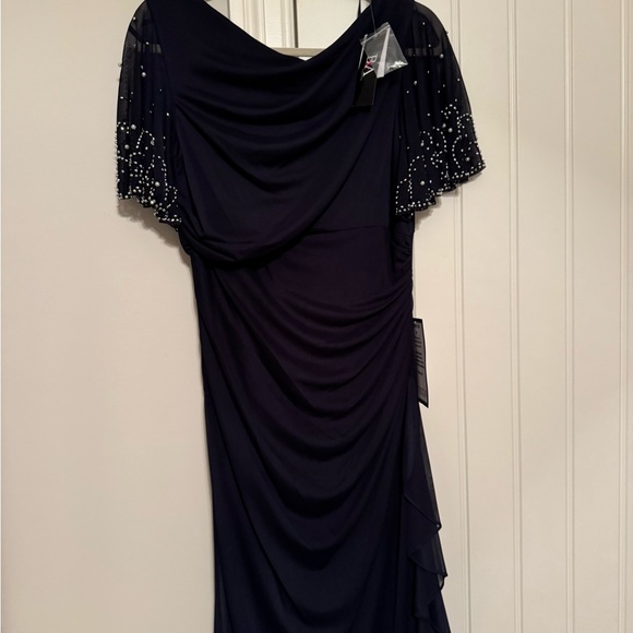 Betsy & Adam Navy Beaded Sleeve Maxi Gown - Picture 2 of 7